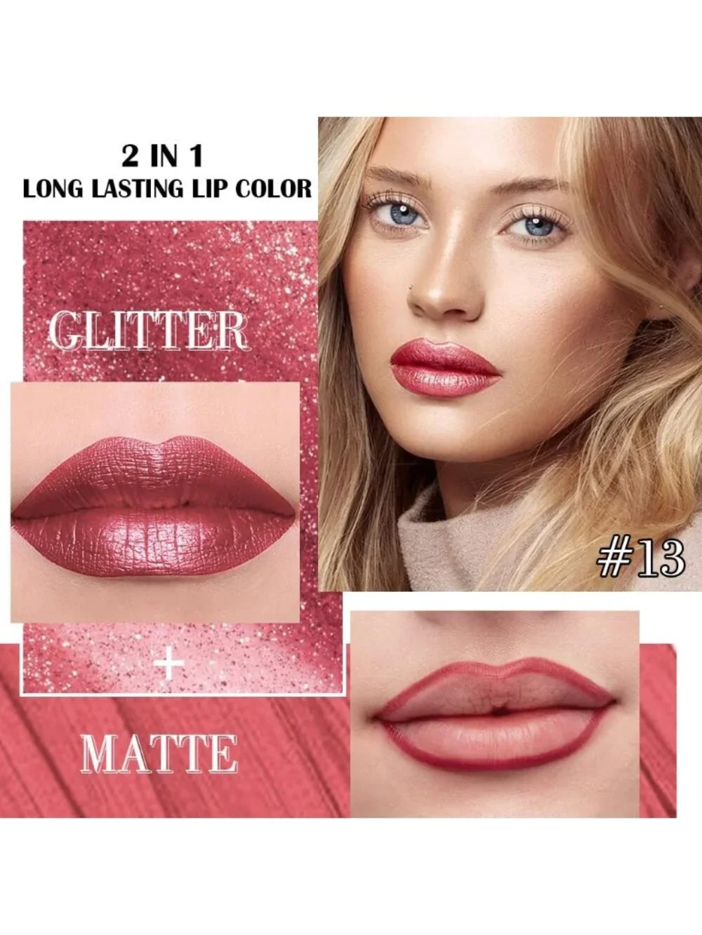 Womens 13# Mauve Red-Metallic Glitter Liquid Lipstick lippies Lip Gloss